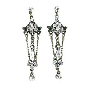 4" Rustic Victorian Earrings in Antique Gold/Crystals  - New w/Tags